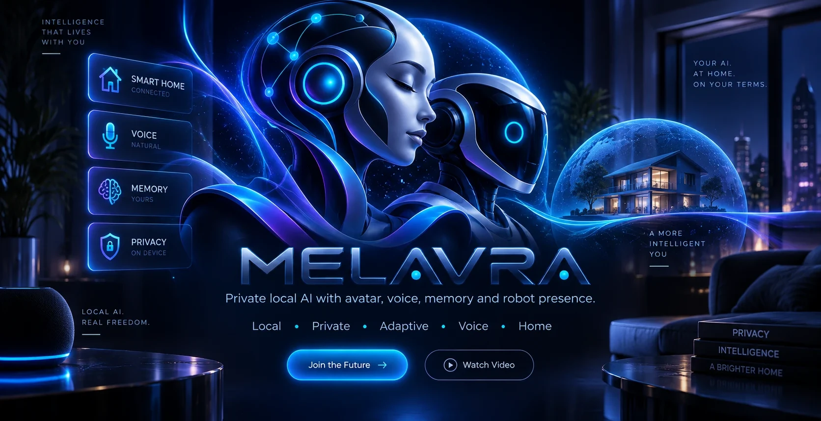 MELAVRA — avatar, robot head and smart home